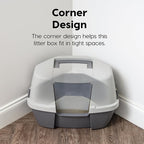 IRIS USA Corner Cat Litter Box Enclosure with Scoop, Small Cat Litter Box with Lid, Corner Litter Box Enclosure for Kittens to Medium Sized Cats, Odor Defensive Hooded Litter Tray, Dark Gray