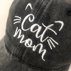 CORIRESHA Cat Mom Baseball Cap Washed Denim Cotton Adjustable Unisex Hat