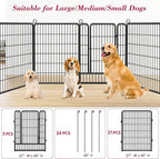 Dog Playpen 40 inch Dog Fence for Outdoor Indoor Use Heavy Duty Metal Dog Pen for Large Dogs, Rustproof Pet Playpen Portable Pet Fence Outdoor for Yard, RV Camping, Customizable, 24 Panels