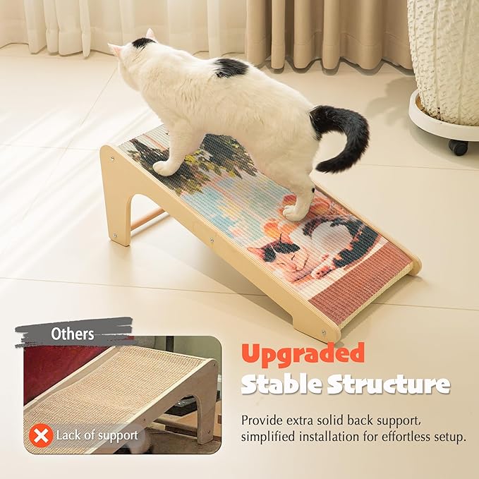 PETKARAY Art Cat Scratcher, 25.2" Sisal Scratching Ramp, L Shaped Scratch Pad for Indoor Cats, Oil Painting Cat Scratching Post