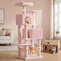 Feandrea Cat Tree, 59.5-Inch Tall Cat Tower, Plush Multi-Level Condo with 5 Scratching Posts, 2 Perches, 2 Caves, Hammock, 2 Pompoms, Jelly Pink UPCT192P01