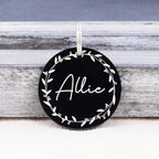 UltraJoys Stainless Steel Pet ID Tag Dog Name Tags Personalized Front and Back Engraving, Customized Dog Tags and Cat Tags, Optional Engraved on Both Sides, Round Tag with Vine Design 2, Small Black