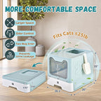 Enclosed Cat Litter Box with Lid Foldable Potty,Drawer Type Extra Large Cover Litter Box with Mat, Kitty Free in and Out/One-Way,Odor Control Anti-Splashing Easy Cleaning (Light Blue)