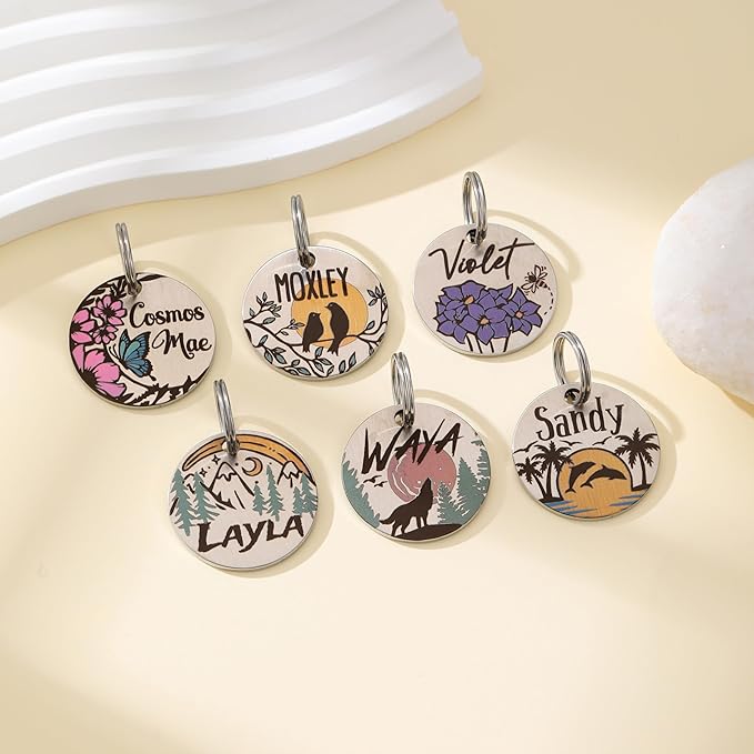MYXGY Colorful Dog Tags Personalized, Engraved Dog Tags with Colored Printing for Pets, Customizable Cat Collar Holder Tag (Mushroom)