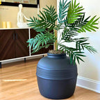 Good Pet Stuff Hidden Litter Box Planter, Decorative Cat Litter Enclosure with Carbon Filter, Artificial Plant, Easy Clean, Indoor Design, Original Round Style, Base Kit, Black Suede