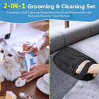 Pet Hair Removal Brush & Glove Set – Self-Cleaning Slicker Deshedding Brush and Reusable Hair Removal Glove for Dogs, Cats & Horses, Gentle Grooming Tool for Long & Short Haired Pets