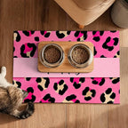 Puppy Feeding Mat 24x16 inch Hot Pink Leopard Print Pet Bowl Placemat Non Slip Floor Mat for Food and Water Indoor Dog Feeding Station Cute Meal Pad for Small Pets Kitchen Use