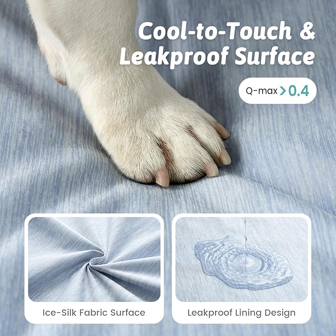 Cooling Dog Bed for Large Size Dogs, Q-Max >0.4 Summer Cool Orthopedic Foam Pet Sofa Bed with Sides, Bolster Anti-Slip Couch with Washable Removable Cover, XL 44x32x7 inch, Blue