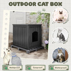 Litter Box Enclosure, Waterproof & Weatherproof Plastic Cat House for Indoor Outdoor Use, Multi-Functional Hidden Litter Box Furniture for Living Room, Backyard, Patio, Garage (Black)