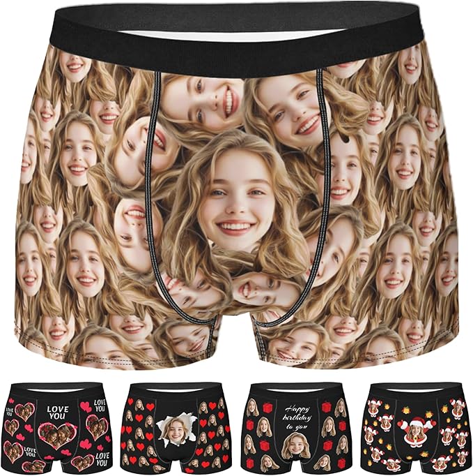 Personalized Underwear for Men with Face Custom Face Boxers Customized Boxer Briefs Funny Gifts for Him Husband Boyfriend
