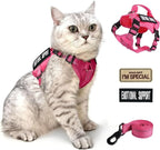 Tactical Cat Harness and Leash Pink for Walking Esacpe Proof, Adjustable Soft Mesh Large Cat Vest with Handle Easy to Control,Molle Patches L