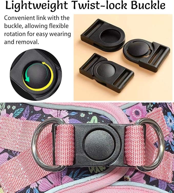 Step in Dog Harness and Leash Set, Reflective Adjustable No Pull Dog Harness for Extra-Small/Small Dogs Puppy and Cats, Soft Padded Mesh Vest Harnesses for Girl and Boy Pets(Pink Floral,XS)