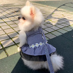 Small Dog Dress with Leash Set Adjustable Dog Harness Dress with D Ring Breathable Walk Doggie Outfits for Puppy Girl and Cat (S,Black)