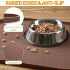 Hubulk 100% Waterproof Silicone Pet Feeding Mat with Raised Edge for Food and Water, Dog Bowl Mats, Cat Bowls Placemat with High Lip Protects Floor for Cats and Dogs (Brown, 24" L x 16" W)