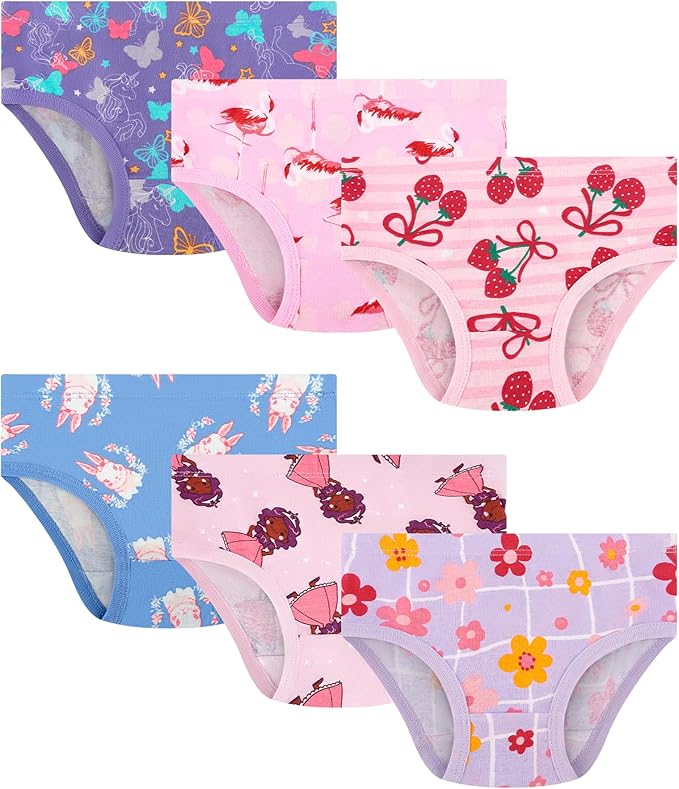 Girls and Toddlers 100% Cotton Underwear Tagless Soft Panties Size 2-3T,4-5T,6,8,10,12 (6-Pack)