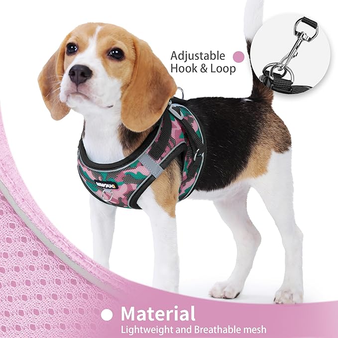 Step in Dog Harness with Leash Set, Adjustable Soft Padded and Breathable Mesh for Small Sized Dog, Reflective No Pull No Choke Cat Vest Harness, Easy Control Pet Vest, Pink L