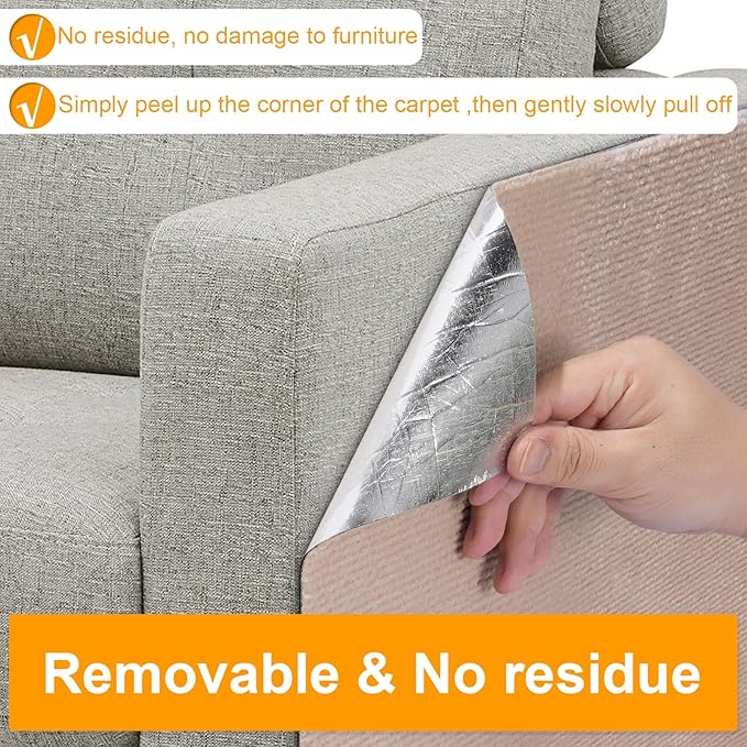 Large Cat Scratching Mat, 118"x15.8" Self-Adhesive Cat Scratch Furniture Protector, Trimmable DIY Cat Wall Climbing Carpet, Cat Couch Protector, Cat Scratching Pad Replacement (Khaki, 30 Nails)
