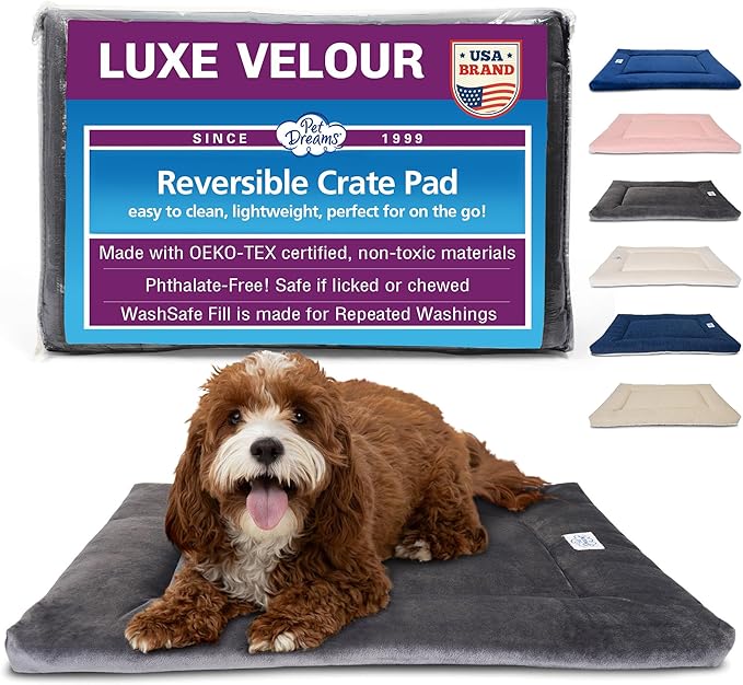 Pet Dreams Dog Crate Pad - Washable Kennel Mat, Crate Pads for Dog Cages, Non-Toxic, Flat Indoor Cat Bed, Fits iCrate 18, 24, 30, 36, 42, 48 Inches (Grey, Medium, 30")