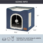 Bedsure Cat Beds for Indoor Cats - Large Cat Cave for Pet Cat House with Fluffy Ball Hanging and Scratch Pad, Foldable Cat Hideaway, 16.5x16.5x13 inches, Blue