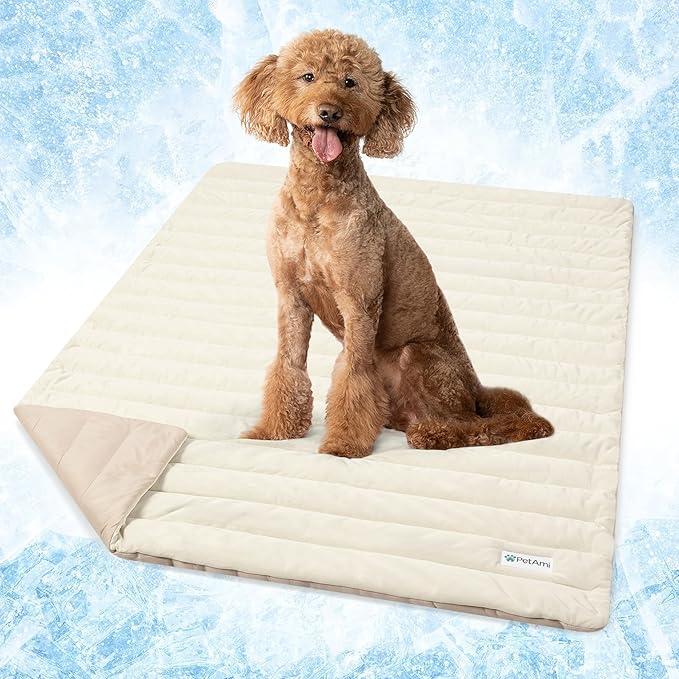 PetAmi Cooling Mat for Dog, Premium Pet Cooling Blanket for Crate Kennel, Indoor Cat Cool Sleeping Pad, Q-MAX Cold Sofa Couch Cover for Summer, Taupe/Beige, Large (40x60)