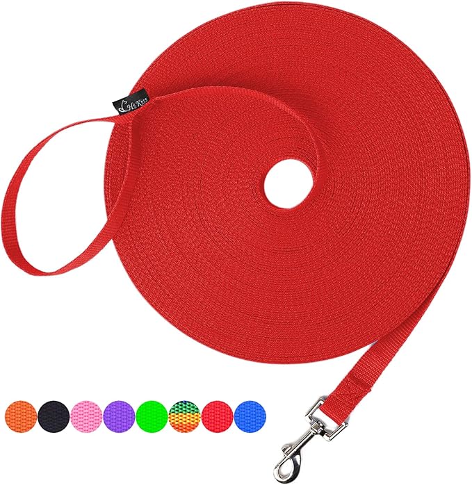 Hi Kiss Dog/Puppy Obedience Recall Training Agility Lead - 15ft 20ft 30ft 50ft 100ft Training Leash - Great for Training, Play, Camping, or Backyard (100 Feet, Red)