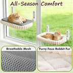 2PC Cat Window Perch with Bolster Foldable Cat Hammock Cushion Bed for Window with Metal Frame, Cloud-Cuddle Cordless Window Resting Seat for Indoor Cats (Cushion Bed, White-L)