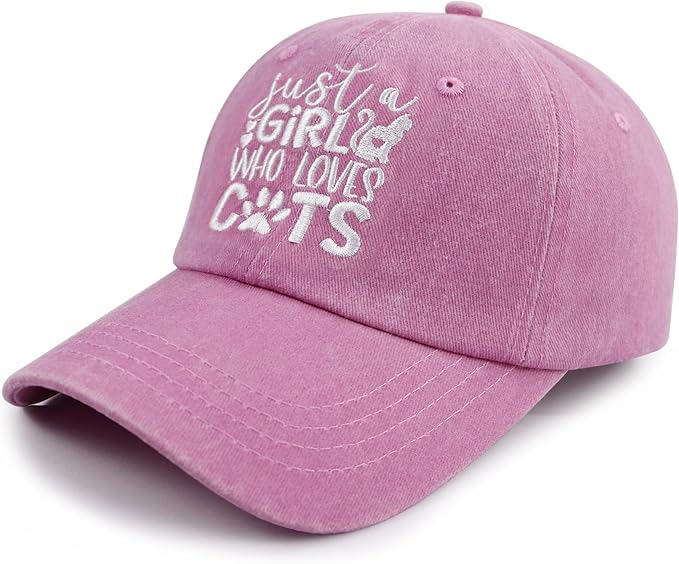 Just a Girl Who Loves Cats Hat for Women, Funny Adjustable Embroidered Cat Mom Baseball Cap