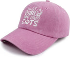 Just a Girl Who Loves Cats Hat for Women, Funny Adjustable Embroidered Cat Mom Baseball Cap