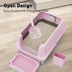 RIZZARI Stainless Steel Litter Box: Large Pink Leakproof Open Tray with Wipe-Clean Design - Odor Control - Teflon Non-Stick - with Deodorizer - 2 Pack - for Cats Up to 20 lbs - in Bathroom Restroom