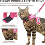 PUPTECK Cat Harness and Leash Set Escape Proof, Reflective Adjustable Soft Mesh Kitten Vest Harness for Walking Travel, Pink, M