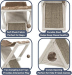 TRIXIE Miguel Fold and Store Cat Hammock, Indoor Cat Furniture with Dangling Toys, Scratching Pad, and Cave, Taupe/Light Gray