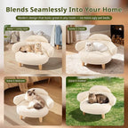 Cat Sofa Furniture-Style Pet Bed with Removable Cotton Velvet Cover, Solid Pine Wood Legs, for Cats and Small Dogs, White