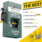 Dog Waste Station Pull Out Bag Dispenser with Hand Sanitizer Bottle - 400 Header Bags Included - Original Glow in the Dark Dog Poop Station Outdoor, Pet Waste Station with Lock and Rain Guard