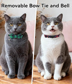Joytale Upgraded Cat Collar with Bells, Breakaway Cat Collars with Bow Tie, 2 Pack Girl Boy Safety Plaid Kitten Collars, Green+Red