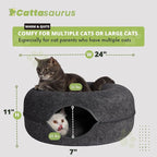 CATTASAURUS Peekaboo Cat Cave for Multiple & Large Cats Up to 30-45 Lbs, Scratch Detachable & Washable Tunnel Bed, Comfy Donut Cat Cave (Dark Gray, Large)