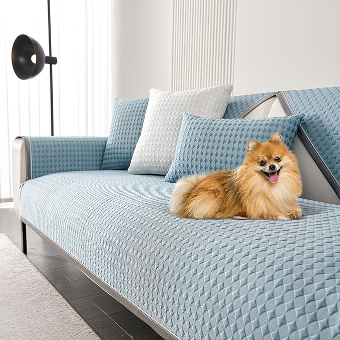 OTOB Cooling Dog Couch Cover Ice Silk Fiber, Washable & Non Slip Sofa Slipcovers Pet Mat, Soft Dog Bed Couch Cover Cooling Mat, Durable Pet Friendly Furniture Protector Covers(Blue, 43"*82")