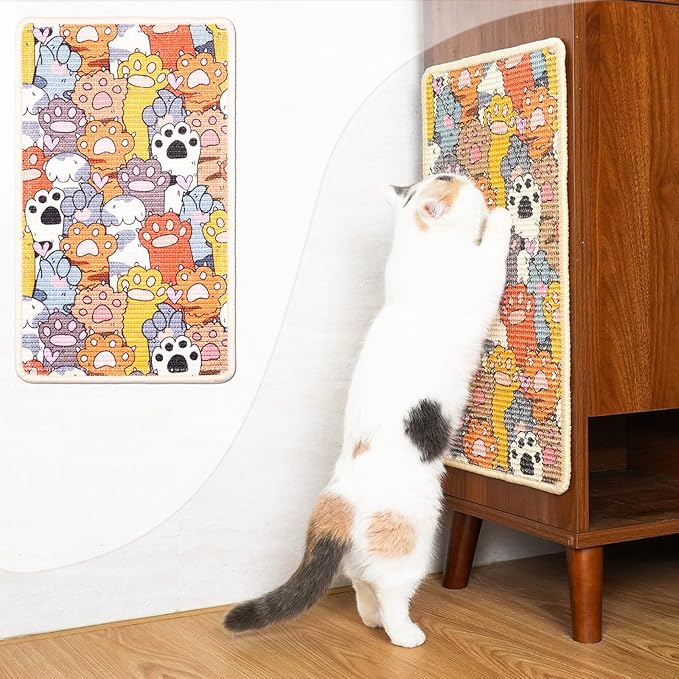 SOLDAY Sisal Cat Wall Scratcher for Floor Wall Carpet Couch Furniture, 22x13 inch Anti Scratch Furniture Protector, Cat Scratching Posts Board with Velcro Tape(Cat Paws)