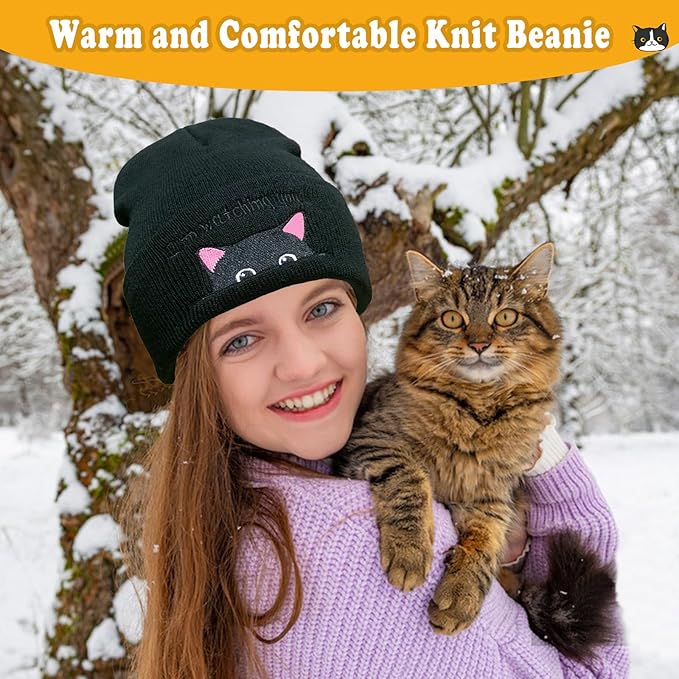 Women’s Cat Beanie, Cute Animal Knitted Hats Cat Lovers Gifts, Funny Christmas Stocking Stuffers for Women Girls