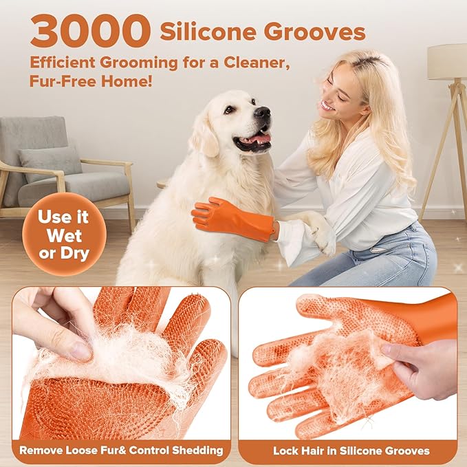 6PCS Pet Grooming Kit for Dogs,Cats and Horses | Dog Washing/Bath Gloves | Dog Bath Brush | Shampoo Brush | Pet Grooming Gloves | Dog Bath Supplies (Orange)