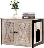 Dwanton Litter Box Enclosure, Cat Litter Box Furniture Hidden, Reversible Entrance Can Be on Left or Right Side, Wooden Cat Washroom Indoor, Greige, 27.6 Inches