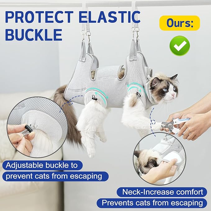 Supet Cat Grooming Hammock Harness for Nail Trimming, Cat Grooming Hanging Sling for Nail Clipping, Pet Restraint Holder for Cutting Nails, Medicine, Ear & Teeth Cleaning, Eye Care (Grey L)