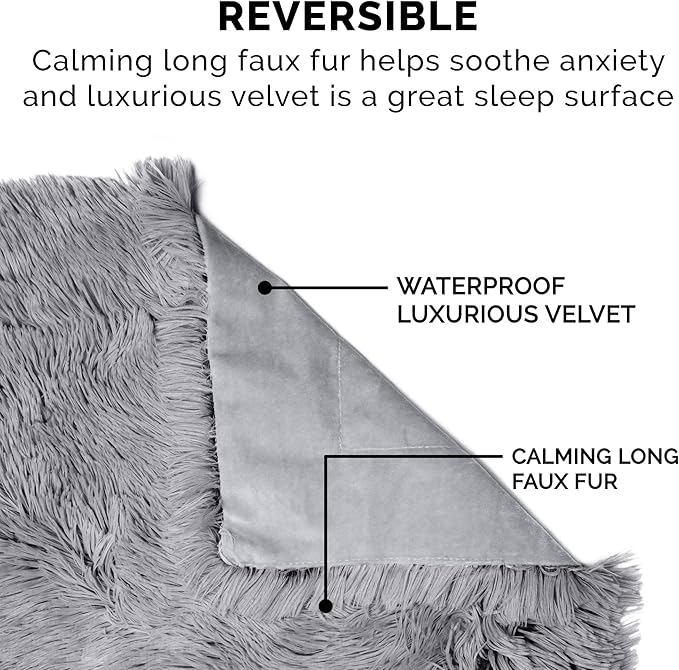 FurHaven Waterproof Throw Blanket For Dogs & Indoor Cats, Reversible Protective Pet Blanket, Extra Large, Long Faux Fur & Velvet, Gray