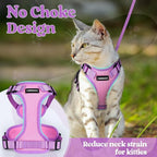 rabbitgoo Cat Harness and Leash Set, Escape Proof Soft Adjustable Vest Harnesses for Outdoor Walking, Easy Control Breathable Kitten Jacket with Reflective Strips, Pink & Purple, M