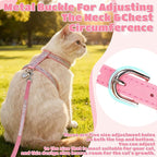EXPAWLORER Cat Harness and Leash Set - Escape Proof Adjustable Cat Harness, H-shped Comfortable Soft Lightweight Kitten Harness for Outdoor Walking, for Small Medium Cats,Pink Rhinestones S