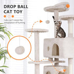BestPet | 70" Cat Tree Tower | Beige | Sturdy, Easy to Assemble, Multi-Level Activity Center with Sisal Scratching Posts, Condos, Perches, Hanging Cat Toys, Observation Decks & Ladder
