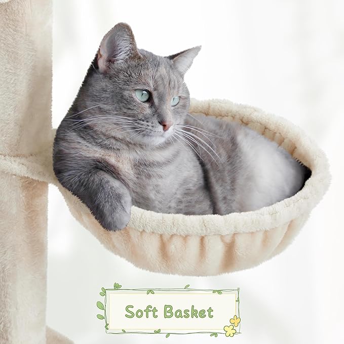 Yaheetech 54in Rattan Cat Tree, Modern Tower with Breathable Woven Condo, Scratching Posts & Washable Cushions, Naturally Cool in Summer, Cute Furniture for Indoor Cats