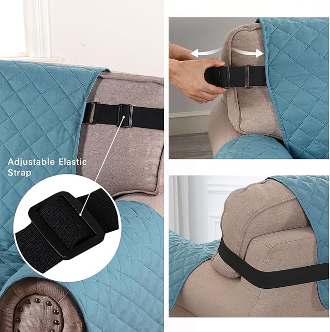 H.VERSAILTEX Reversible Loveseat Couch Covers for 2 Cushion Couch Water Repellent Couch Cover for Dog Couch Cover Protector Non Slip Furniture Protector with Elastic Strap(Loveseat, Cameo Blue/Beige)