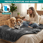 PetAmi Waterproof Dog Blanket for Queen Bed Large XL Dog Throw for Couch Cover Leakproof Furniture Protection, Sherpa Fleece, Reversible Soft Washable 90x90 Gray Gray