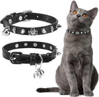 EXPAWLORER Cat Collar for Girl Boy Cats- Adjustable Leather Pet Collar with Safety Elastic Belt,Personalized Punk Accessories Buckle Collars with Bell & Durable D-Ring, Rivet (Black)
