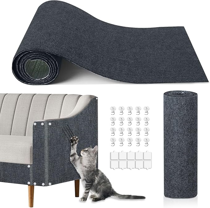Cat Scratch Mat,118.5"x15.9" Trimmable Self-Adhesive Cats Scratch Carpet,Couch Protector from Cats Claw, Cat Scratch Furniture Protector, Indoor Furniture Protection for Chair, Wall,Sofa(Dark Gray)
